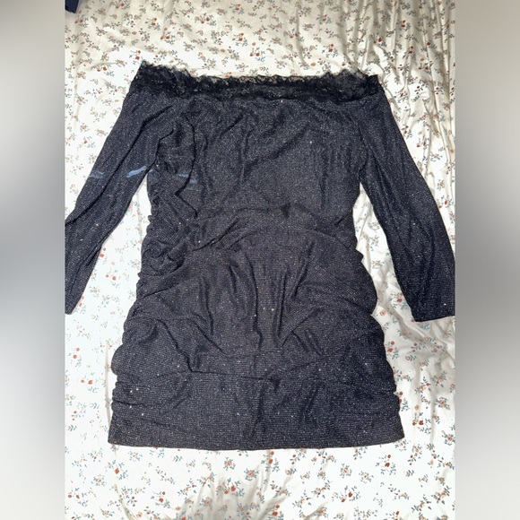 Fitted, black mini dress with sparkle - Picture 2 of 4